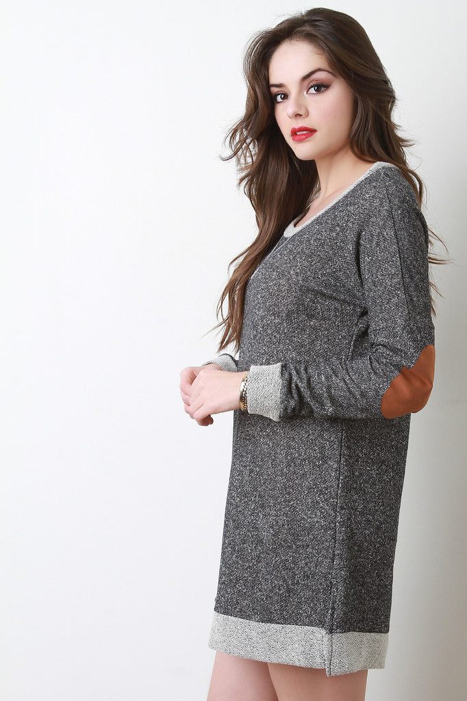 Suede Elbow Patch Terry Knit Shift Dress