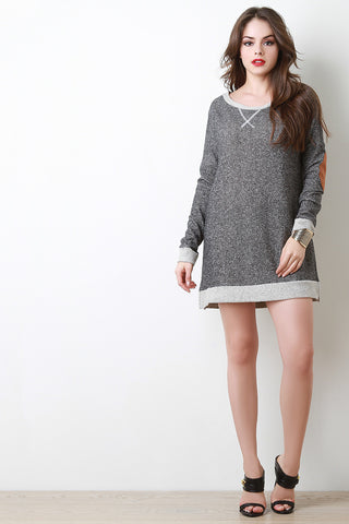 Suede Elbow Patch Terry Knit Shift Dress