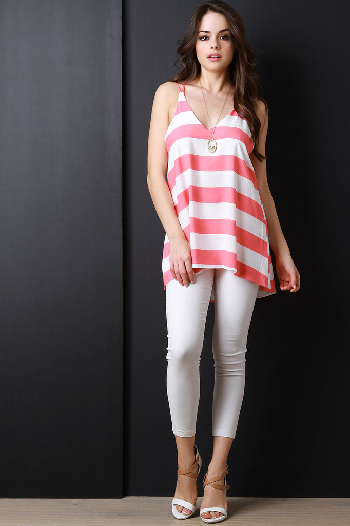 Stripe Strappy V-Neck Sleeveless Flowy Top