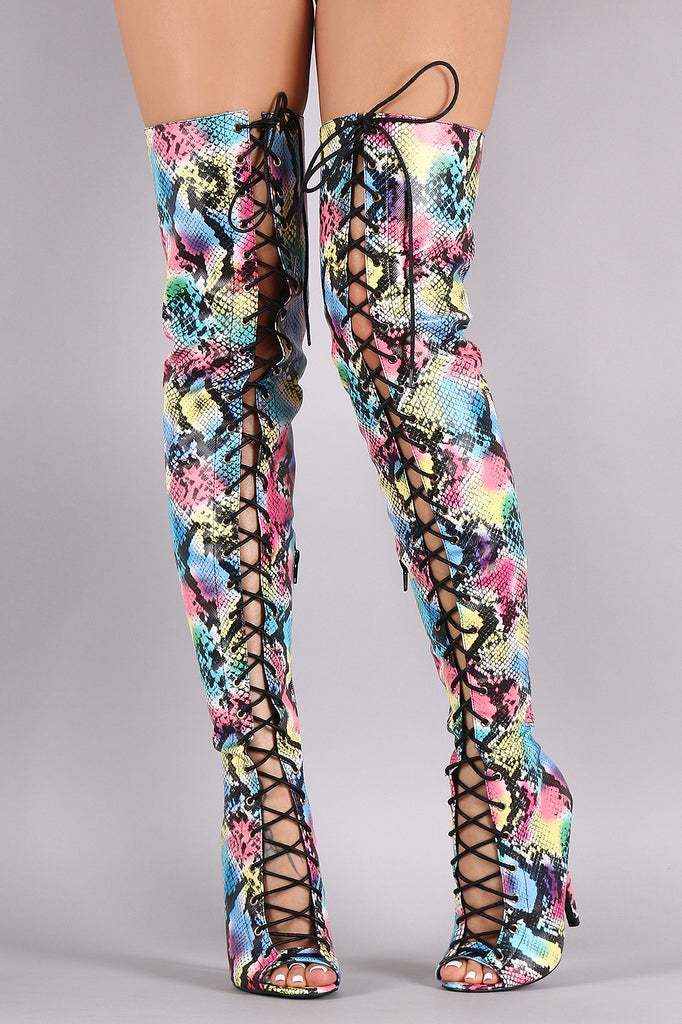 Python thigh top high boots