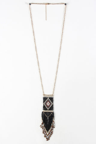 Diamond Beaded Fringe Pendant Necklace