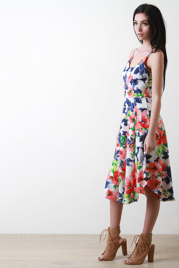 Floral V-Neck Spaghetti Strap Skater Dress