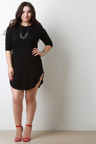 Ribbed Knit Quarter Sleeve Tunic Dress