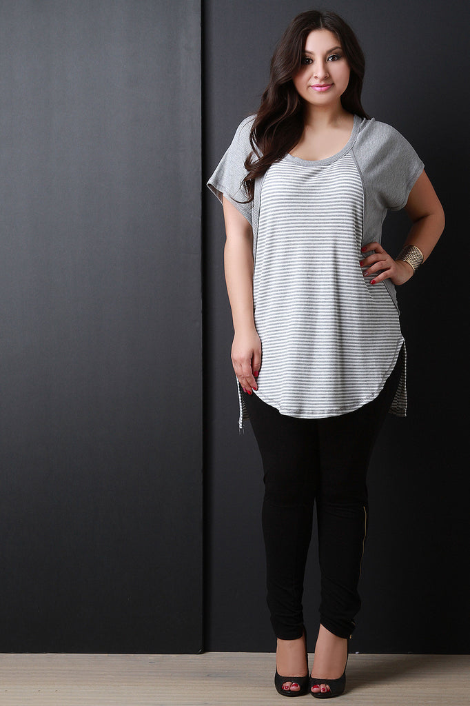 Striped Thermal Raglan Short Sleeve Top