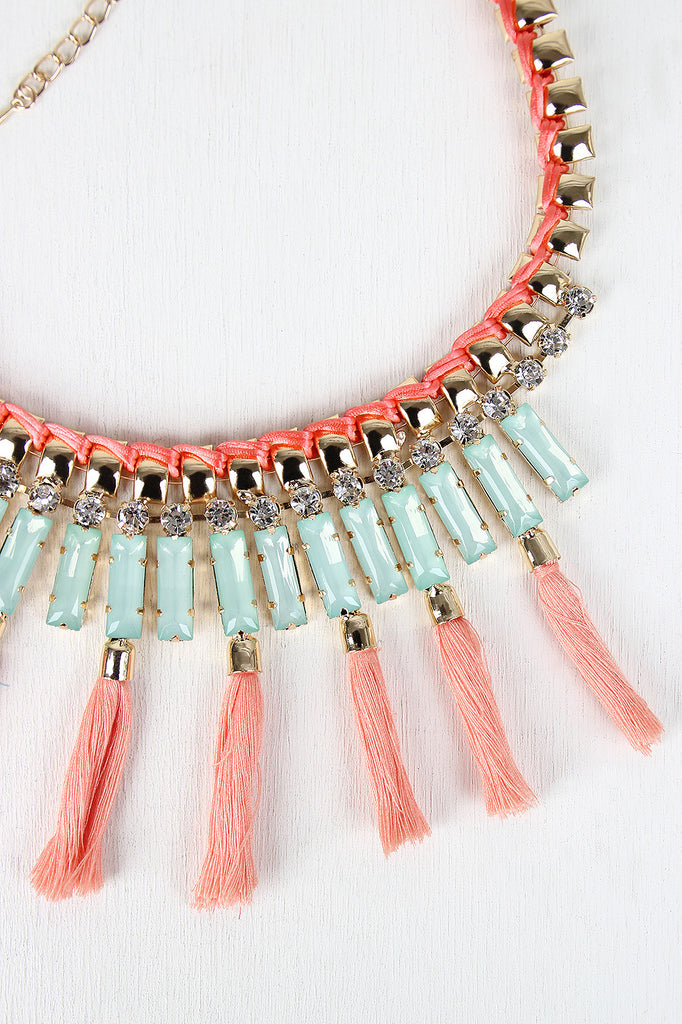 Tassel Rhinestone Gem Necklace