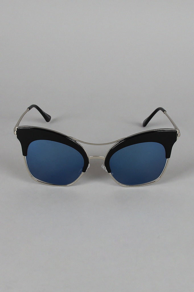 Semi-Rimless Metallic Trim Cat Eye Sunglasses