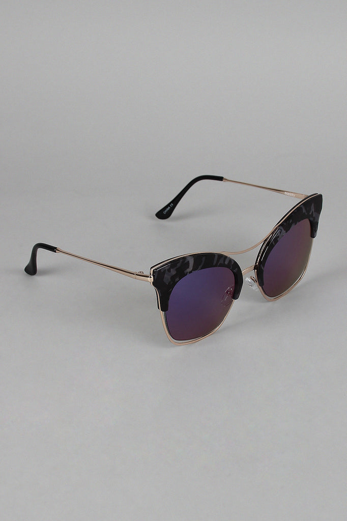 Semi-Rimless Metallic Trim Cat Eye Sunglasses