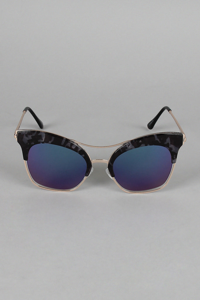 Semi-Rimless Metallic Trim Cat Eye Sunglasses