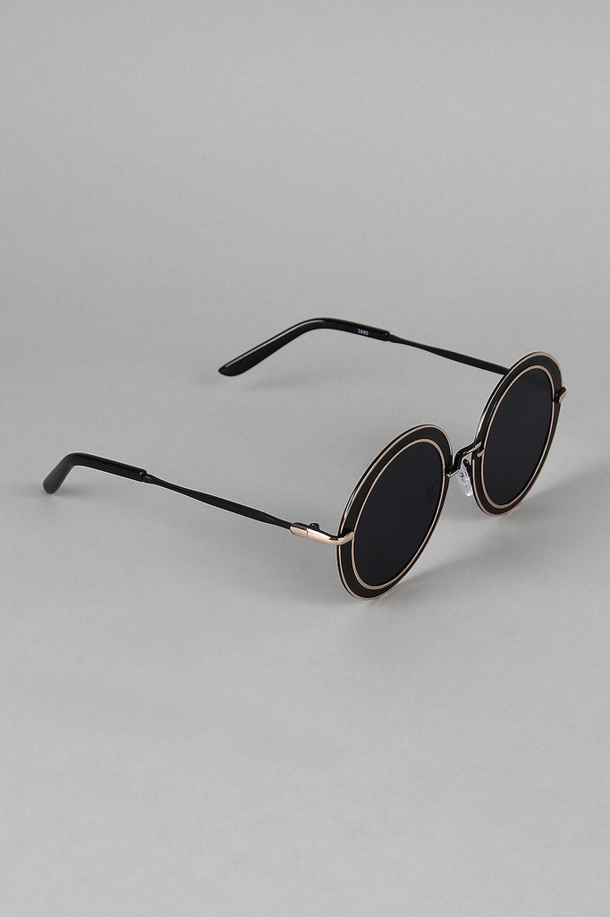 Metallic Trim Round Frame Sunglasses