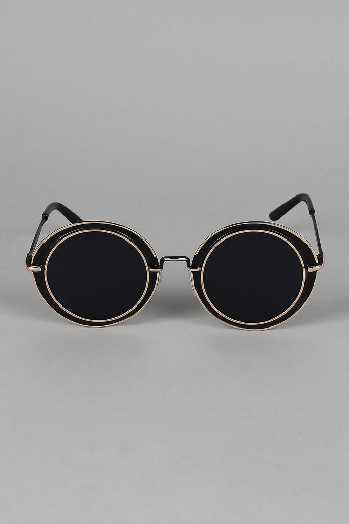 Metallic Trim Round Frame Sunglasses