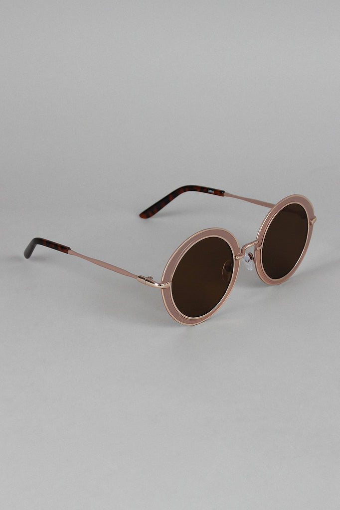 Metallic Trim Round Frame Sunglasses