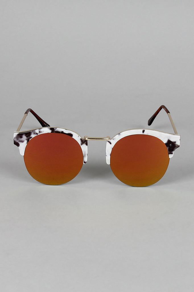 Marbled Effect Semi-Rimless Sunglasses