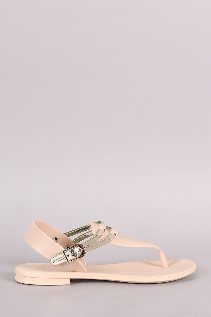 Two Tone Jelly T-Strap Thong Flat Sandal