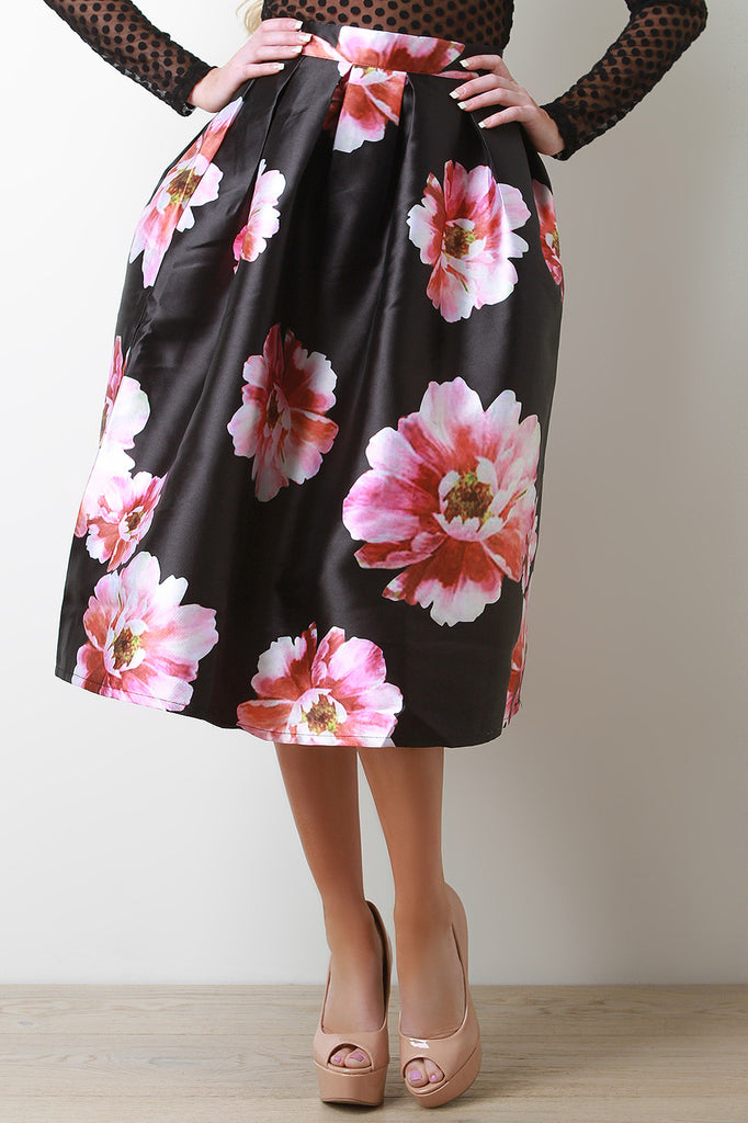 Peony Floral Box Pleated Skirt