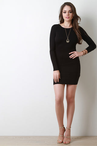 Strappy Long Sleeve Round Neck Dress