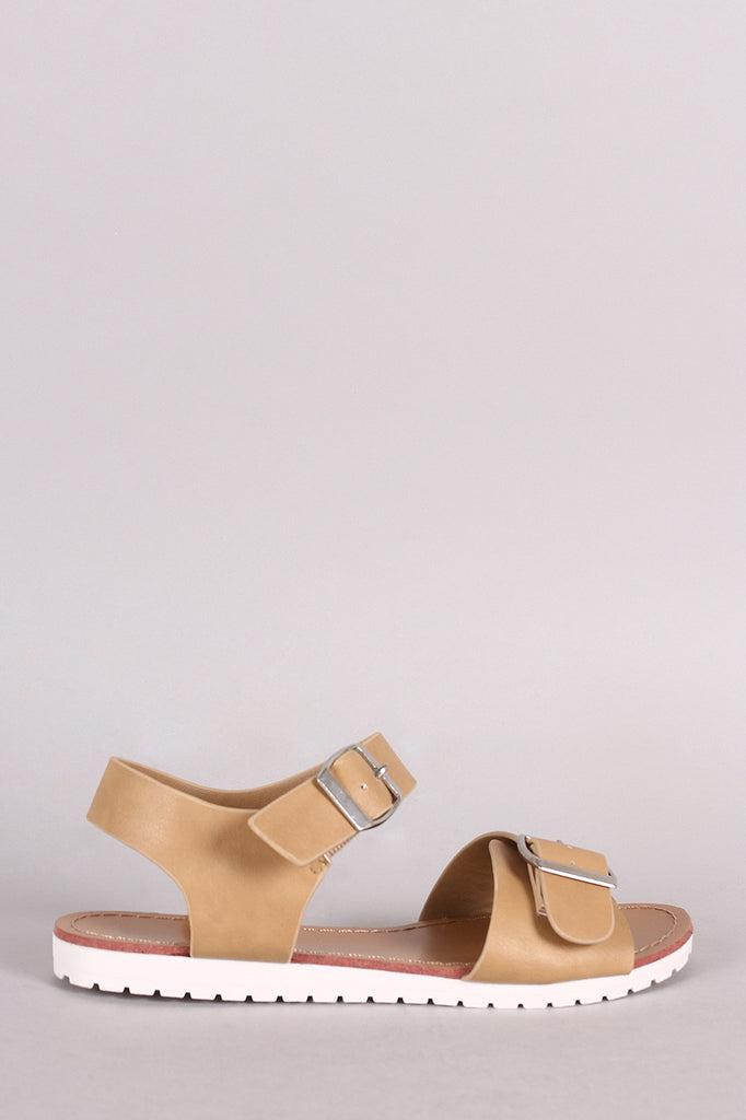 Wild Diva Buckled Ankle Strap Flat Sandal