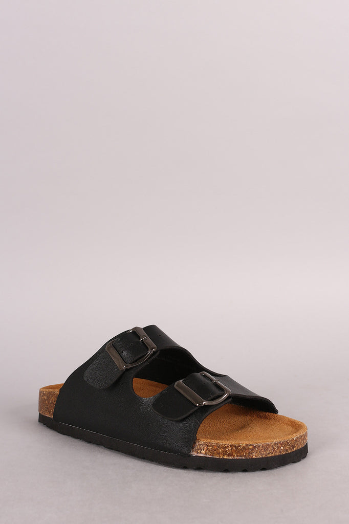 Double Buckle Open Toe Footbed Sandal