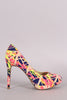 Anne Michelle Neon Abstract Almond Toe Pump