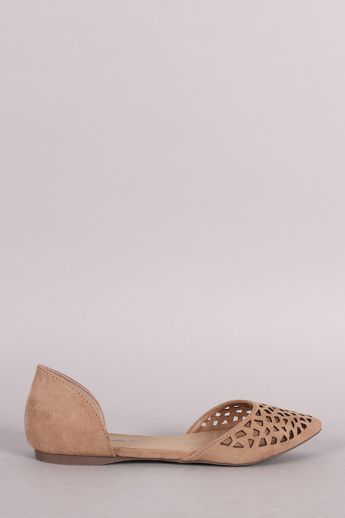 Breckelle Suede Perforated Pointy Toe Dorsay Flat