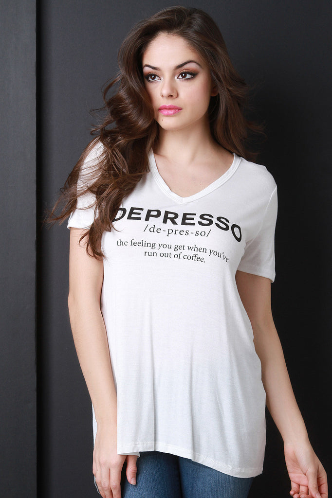 Short Sleeve Depresso Graphic Print Top