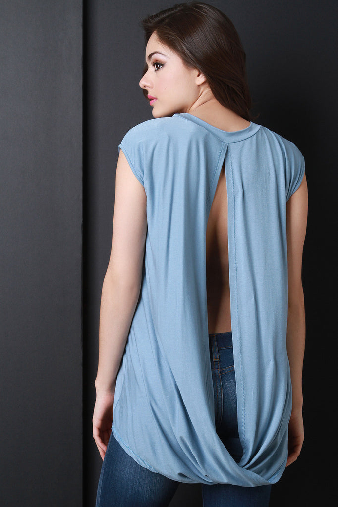 Jersey Knit High Low Open Back Top