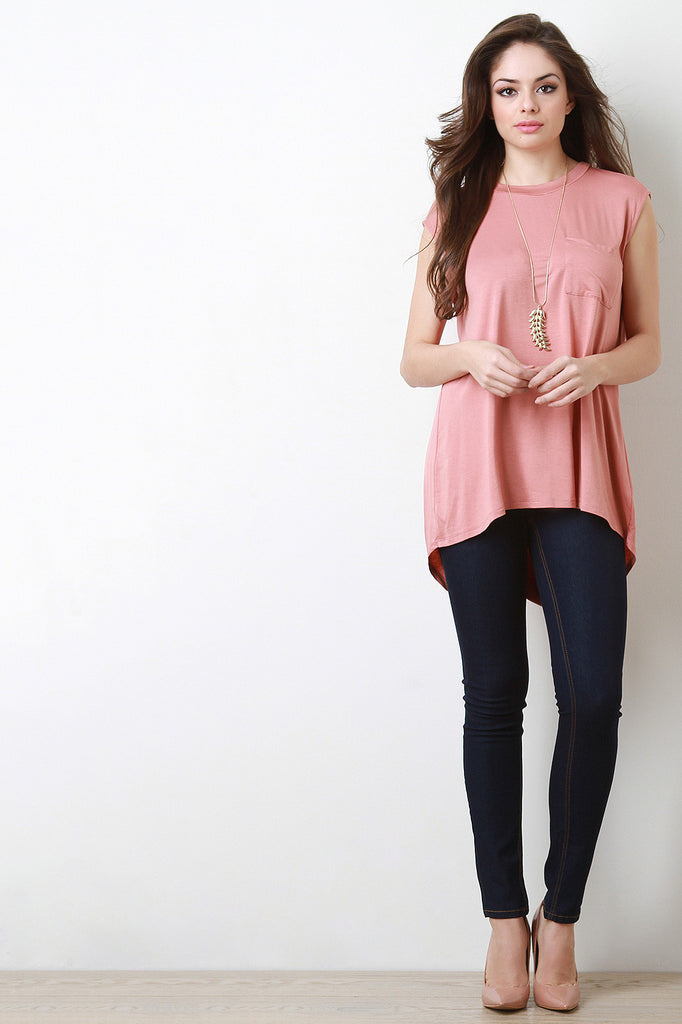 Jersey Knit High Low Open Back Top