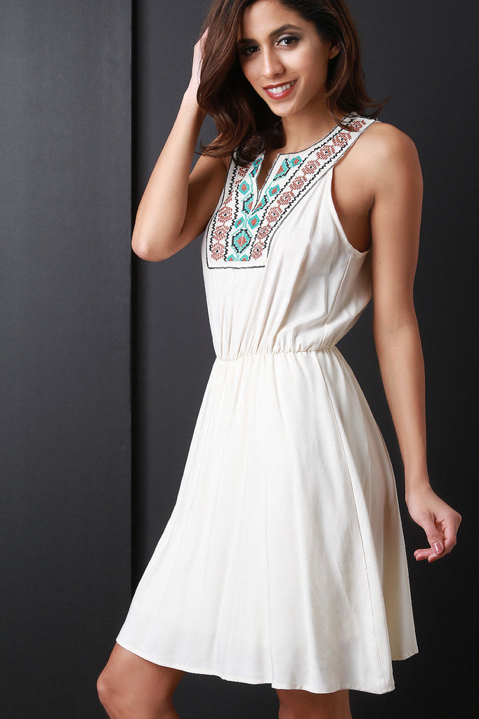 Detailed Embroidery V-Neck Mini Dress