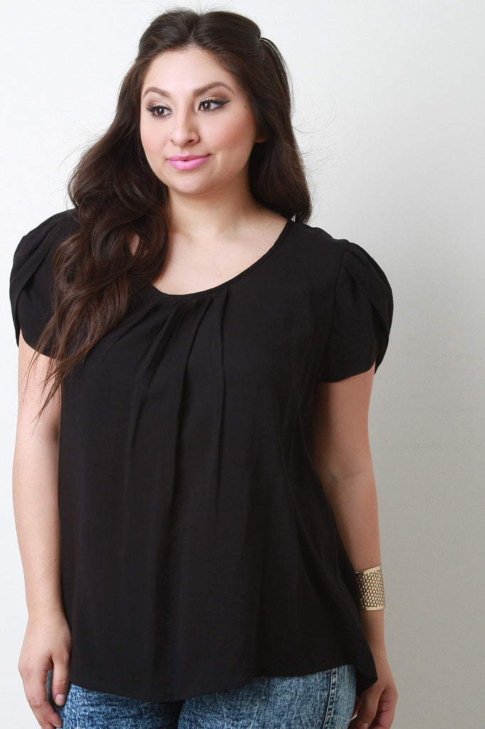 Ruched Scoop Neck Petal Sleeve Top