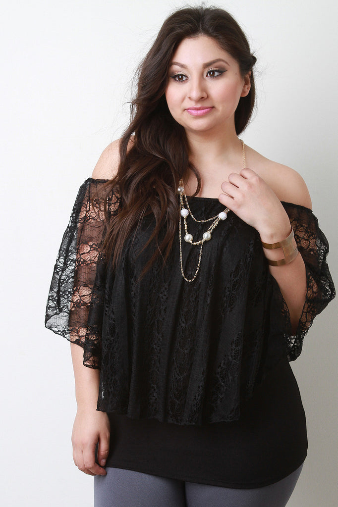 Semi-Sheer Lace Off The Shoulder Necklace Top