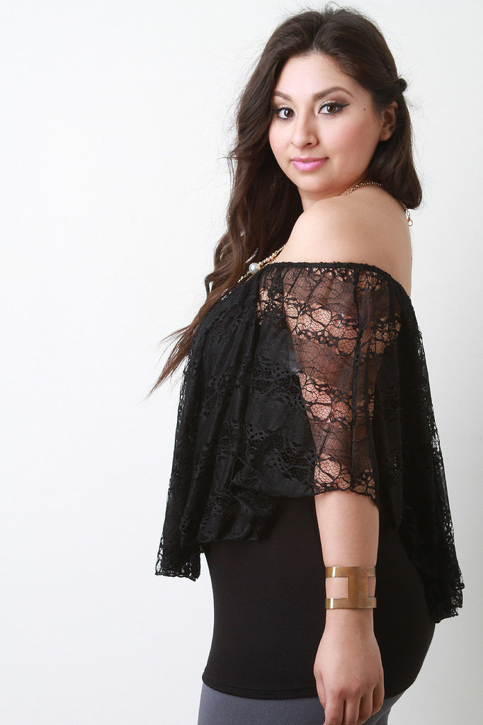 Semi-Sheer Lace Off The Shoulder Necklace Top