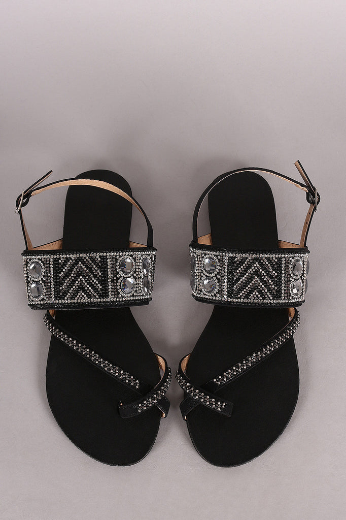 Rhinestone Toe Ring Slingback Flat Sandal