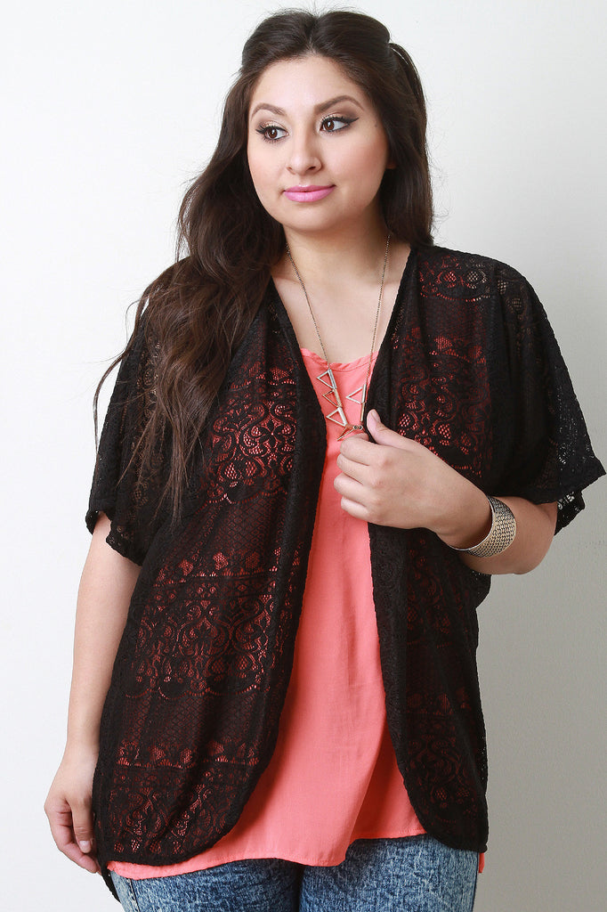 Semi-Sheer open Front Lace Mesh Cardigan