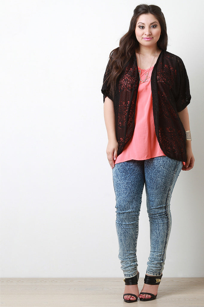 Semi-Sheer open Front Lace Mesh Cardigan