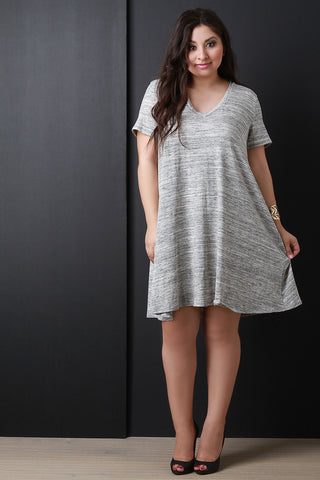 Melange Knit V-Neck Tee Dress