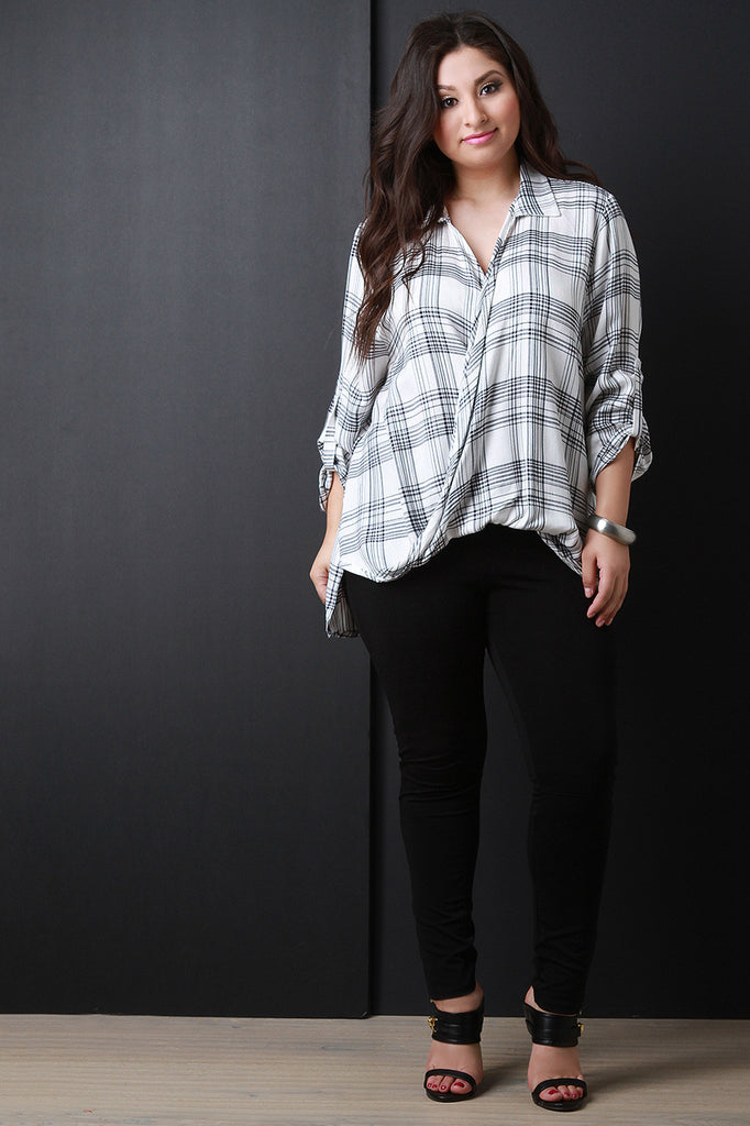 Surplice Plaid High-Low Top