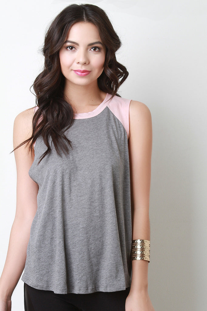 Round Neck Color Block Shoulder Top