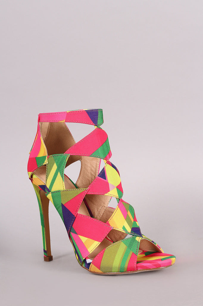 Liliana Geometric Cutout Peep Toe Stiletto Heel