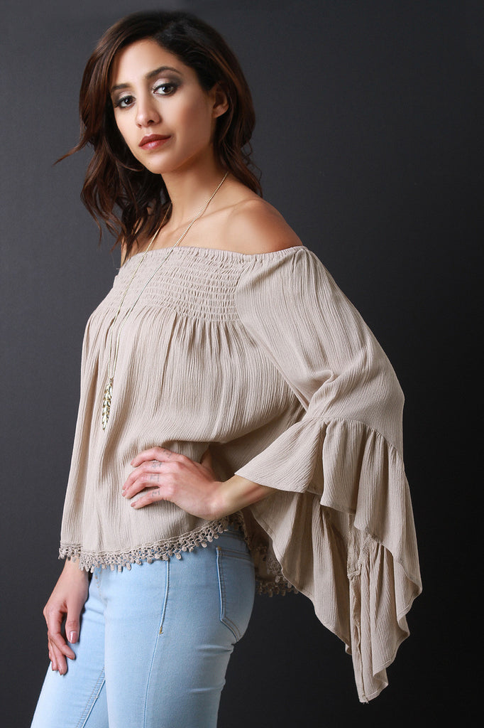 Off-The-Shoulder Bell Sleeve Peasant Blouse