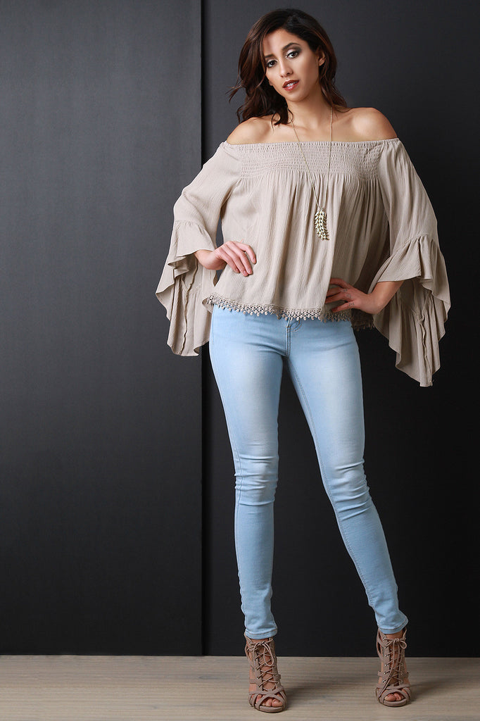 Off-The-Shoulder Bell Sleeve Peasant Blouse