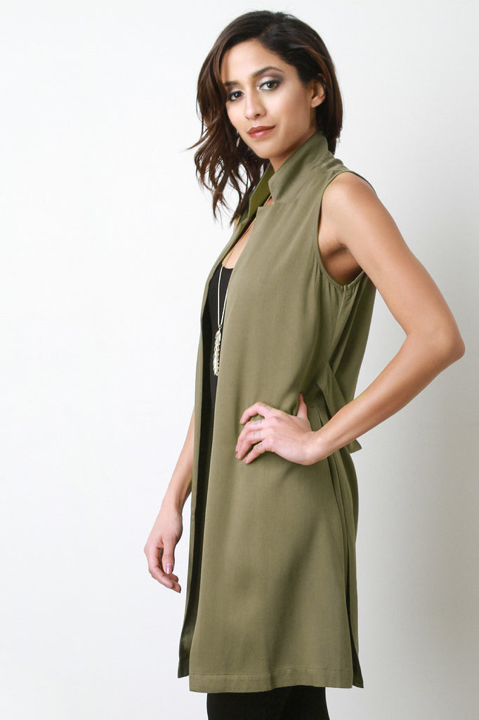 Open Front Notch-Collar Side Slit Vest Jacket