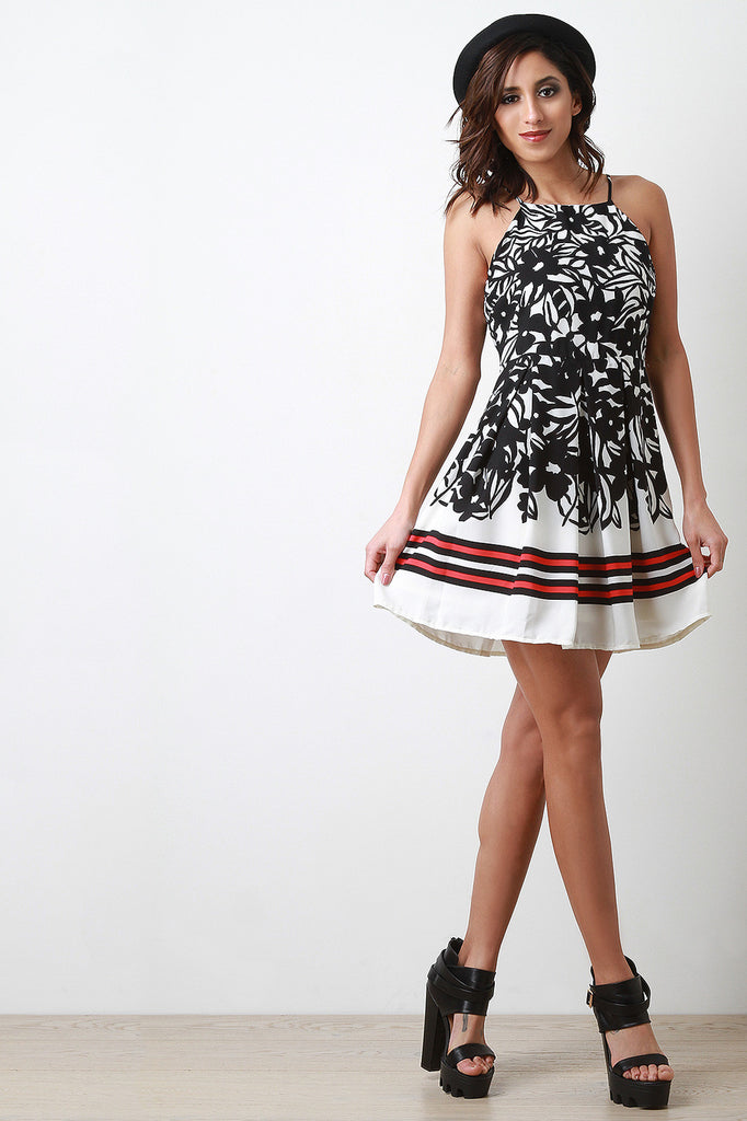 Floral and Stripe A-Line Dress