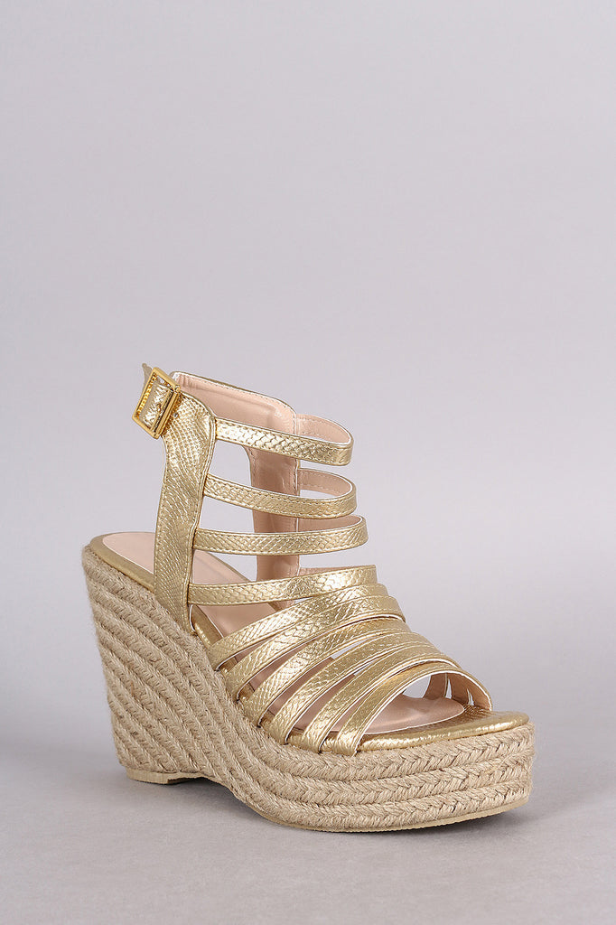 Qupid Snake Strappy Espadrille Platform Wedge