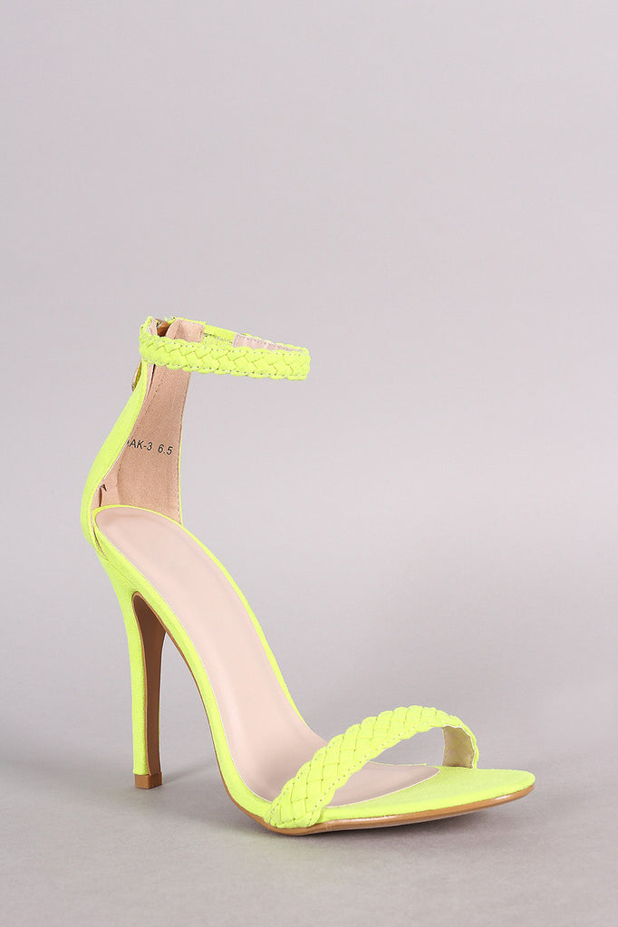 Suede Woven Ankle Strap Stiletto Heel