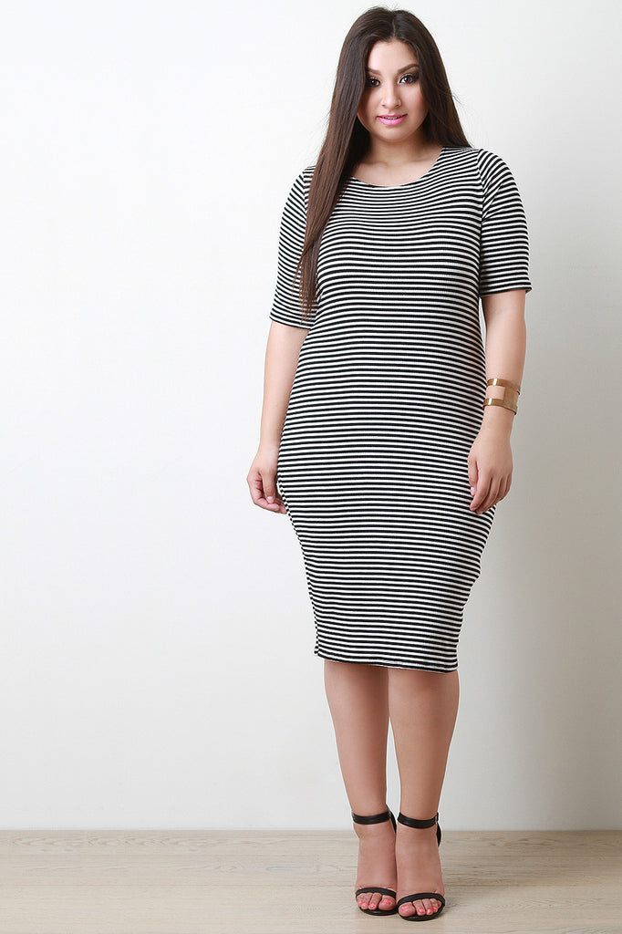 Striped Keyhole Bodycon Midi Dress