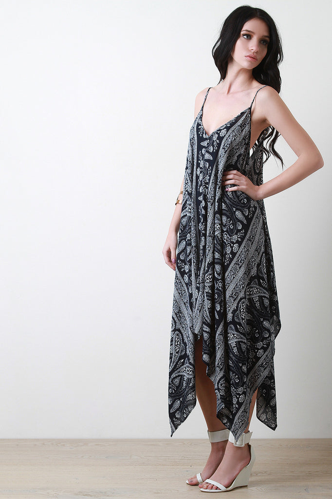 Paisley Handkerchief Hem Maxi Dress