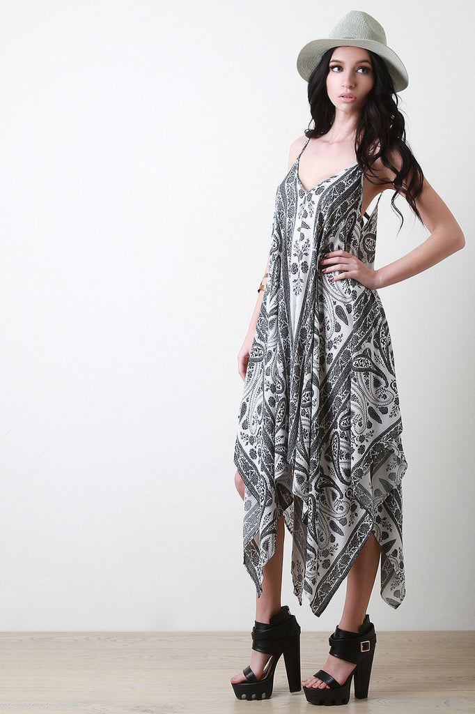 Paisley Handkerchief Hem Maxi Dress