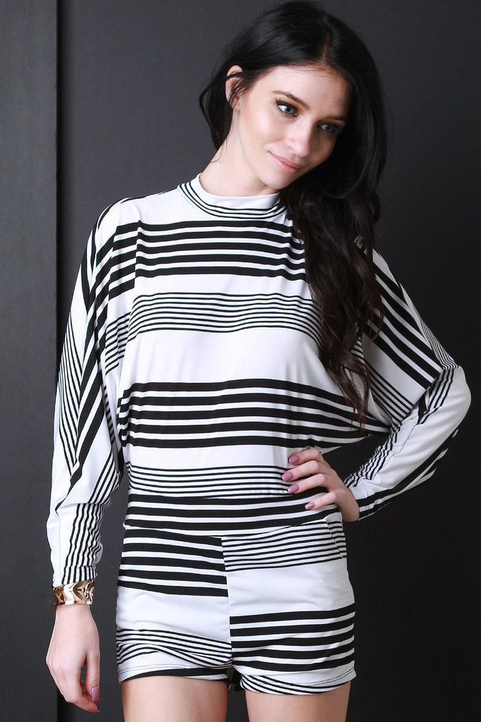 Open Back Dolman Sleeve Stripe Romper