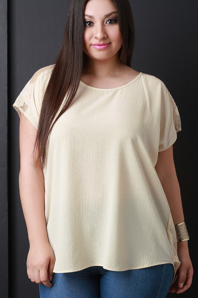 High Low Semi-Sheer Button Accent Top