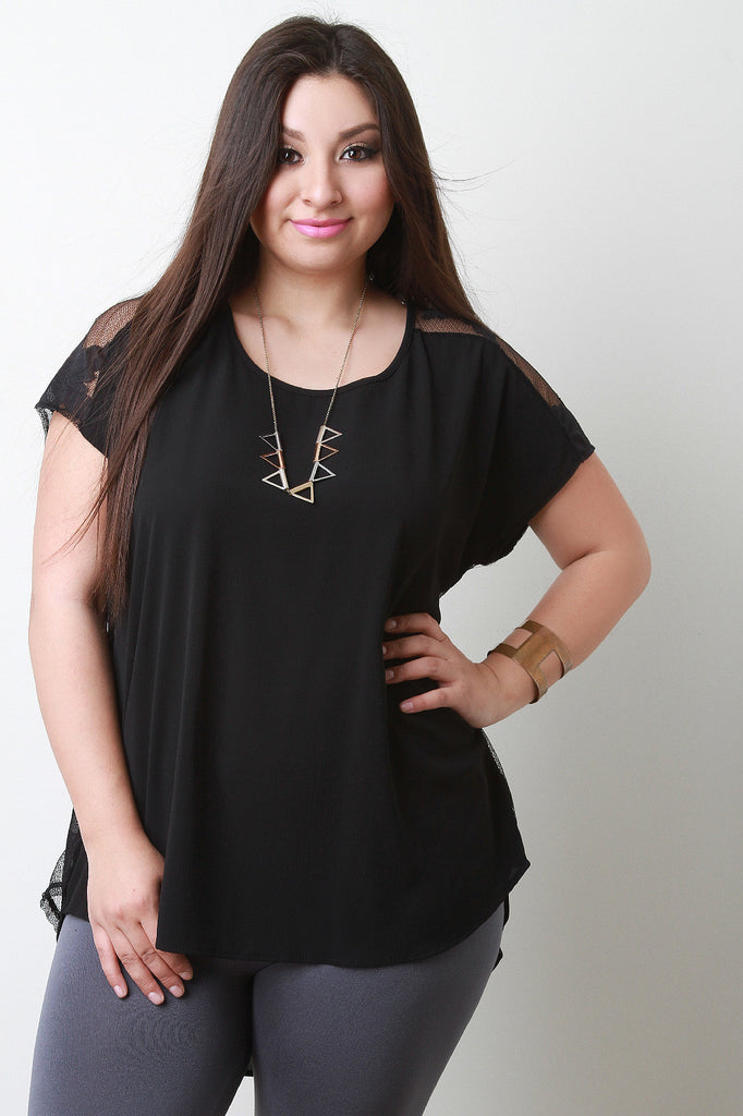 High Low Semi-Sheer Button Accent Top