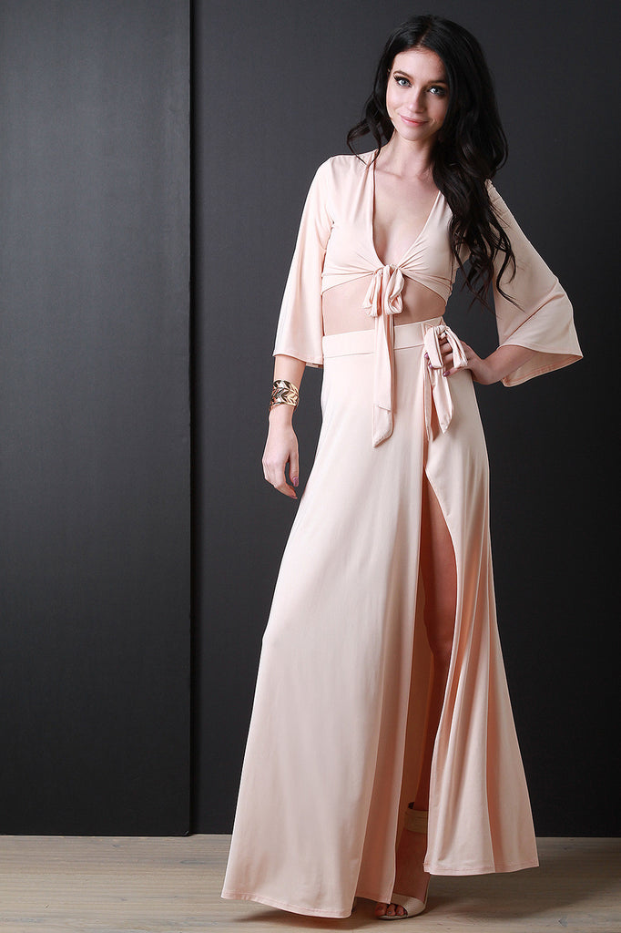 Deep Slit Wrap Side Tie Maxi Skirt